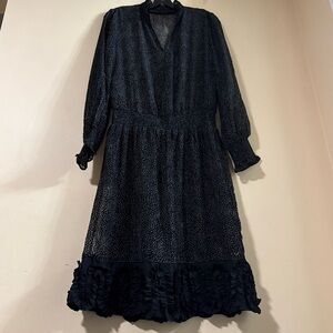 White House Black Market Dot Blouson Black Midi Dress Size Small